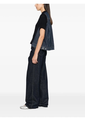 sacai cable-knit denim-panel sweater - Blue
