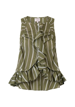 Cinq A Sept Azura ruffled striped top - Green
