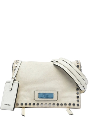 Prada Pre-Owned 2000-2026 Glace Calfskin Studded Etiquette Flap satchel - White