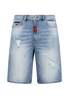 Philipp Plein paint-splatter distressed-effect shorts - Blue