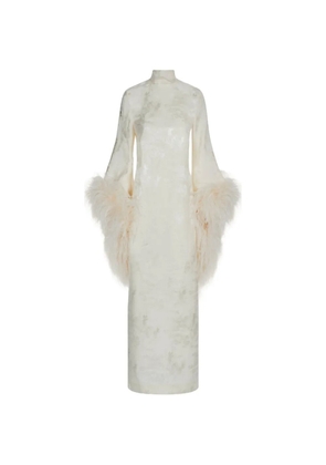 Taller Marmo Del Rio feather-trim midi dress - White