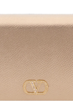 Valentino Garavani VLogo Signature mini shoulder bag In laminated grainy calfskin with jewel logo - Gold