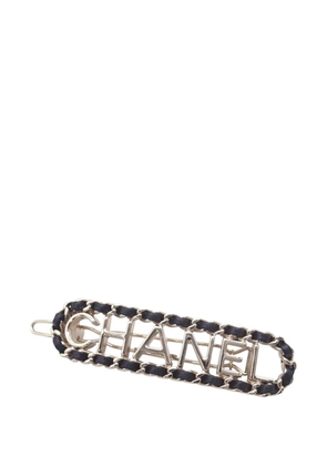 CHANEL Pre-Owned 2020 Gold Plated Lambskin Allure Logo Hair Clip - Black