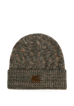 ETRO cable-knit embroidered-logo beanie hat - Green