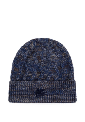 ETRO cable-knit embroidered-logo beanie hat - Blue