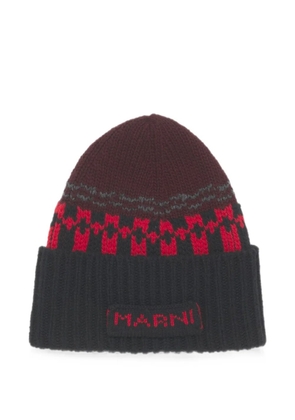 Marni red wool beanie with geometric motif - Black