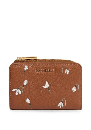 Coccinelle small Metallic floral-embroidered leather wallet - Brown