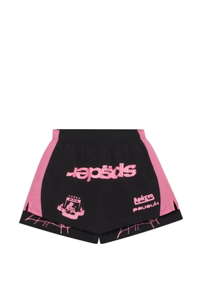 SP5DER soccer double-layer logo-print shorts - Black