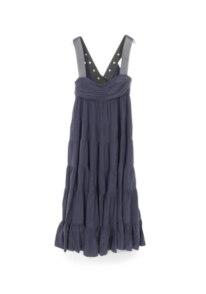 Louis Vuitton Pre-Owned 2010s tiered leather-trim midi dress - Blue