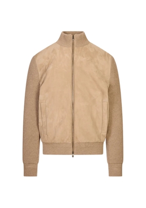 Agnona suede-panelled ribbed-knit jacket - Neutrals