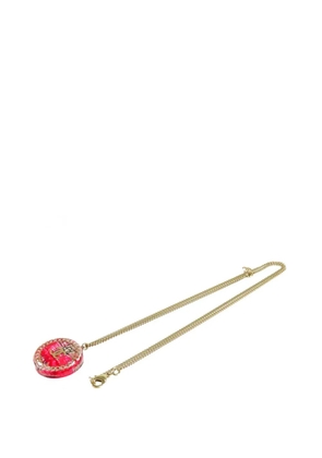 CHANEL Pre-Owned 2014 CC Gold Plated Resin Tweed Chain Round Pendant Necklace costume necklace
