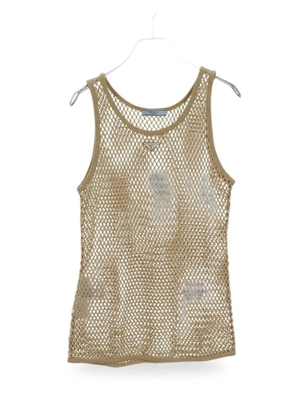 Prada Pre-Owned 2010s mesh logo-plate tank top - Neutrals