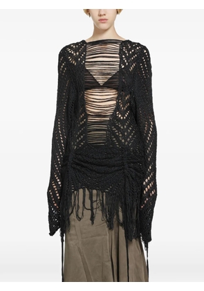 YEHUAFAN crochet fringe-trimmed sweater - Black