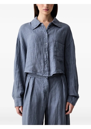 VICOLO cropped button-down linen shirt - Blue