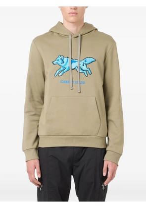 Iceberg wolf-embroidered hoodie - Green
