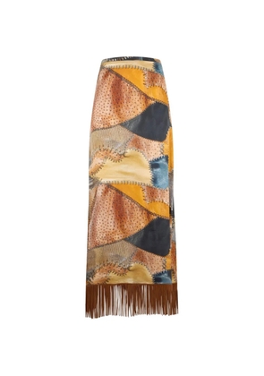 Roberto Cavalli patchwork-print fringe-trimmed maxi skirt - Orange