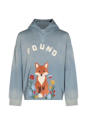FOUND fox-embroidered cotton hoodie - Blue