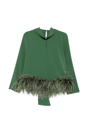 P.A.R.O.S.H. feather-trim pussy-bow blouse - Green