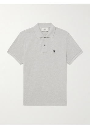 AMI PARIS - Logo-Embroidered Organic Cotton-Piqué Polo Shirt - Men - Gray - XS