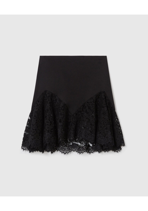 Stella McCartney - Lace-Trimmed Satin Skirt, , Size: 40