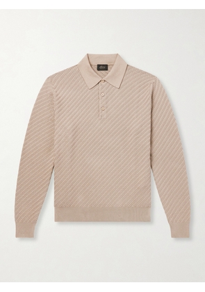 Brioni - Woven Cotton, Cashmere and Silk-Blend Polo Sweater - Men - Brown - IT 46