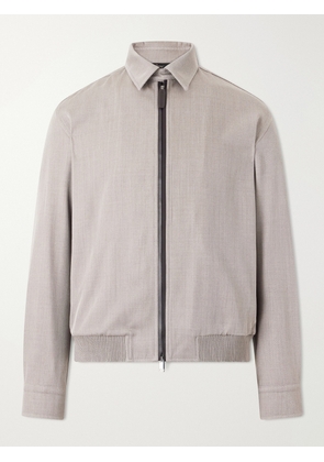Brioni - Leather-Trimmed Wool-Twill Blouson Jacket - Men - Gray - S