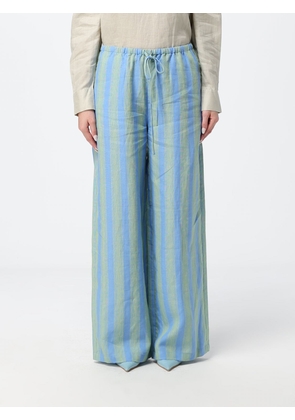 STAUD Striped Linen Wide-Leg Trousers with Drawstring Waist