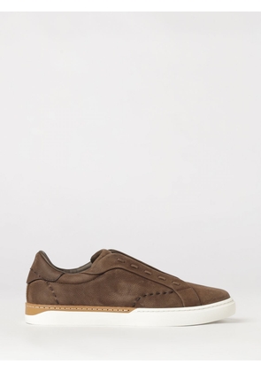 FENDI City Hammered Leather and Nubuck Slip-On Sneakers with Printed Logo
