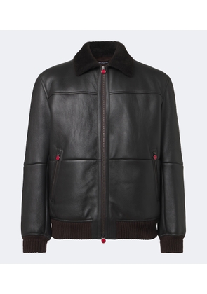 Kiton Shearling-trimmed leather bomber jacket