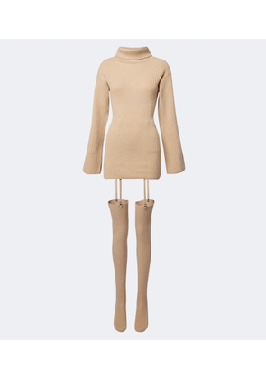 Aya Muse Cursa ribbed-knit wool minidress and tights set