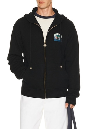 Casablanca Palm Tree Emblem Zip Up Hoodie in Palm Tree Emblem - Black. Size L (also in S, M, XL/1X, XXL/2X).