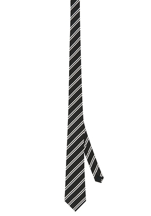 Saint Laurent Double Striped Tie(7X145) in Black & Ivory - Black. Size all.