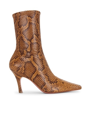 AMINA MUADDI Jamie 80 Stretch Bootie in Tan Snake - Brown. Size 39.5 (also in 36, 37, 37.5, 38, 38.5, 39, 40, 41).