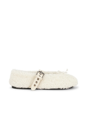 Miu Miu Montone Winter Ballerine Flat in Naturale - White. Size 36.5 (also in 36, 37, 37.5, 38, 38.5, 39).
