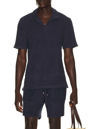 Frescobol Carioca Faustino Terry Cotton Blend Polo Short Sleeve in Navy Blue - Navy. Size XL/1X (also in S, M).