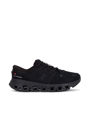 On Cloud X 5 in Black & Black - Black. Size 10 (also in 7, 7.5, 8, 8.5, 9, 9.5, 10.5, 11, 11.5, 12, 13, 14).