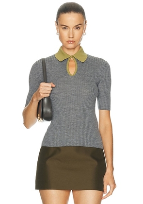 Jil Sander Short Sleeve Polo Sweater in Pebble - Grey. Size 42 (also in 44).