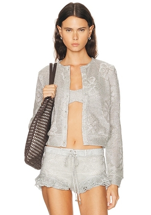 SIEDRES Poli Metallic Knit Cardigan in Silver - Metallic Silver. Size L (also in XS, S, M).
