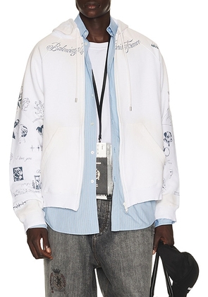 Balenciaga Raglan Zip Up Hoodie in White - White. Size M (also in S, L, XL/1X).