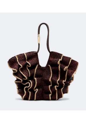 Zimmermann Goldentime Medium ruffled raffia tote bag