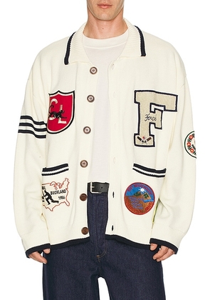 Found Found York Varsity Patch Collared Cardigan in Off White - Cream. Size M (also in L, S, XL/1X).