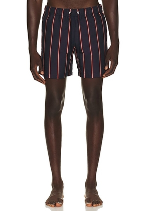 Moncler Stripe Swim Short in Navy - Burgundy. Size XL/1X (also in S, M, L, XXL/2X).