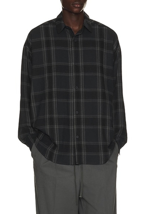 Fear of God ESSENTIALS Button Up Shirt in Vintage Black Plaid - Black. Size XL/1X (also in XS, S, M, L, XXL/2X, XXXL/3X).