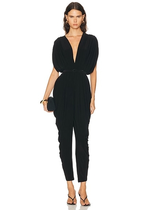 Norma Kamali Square Sleeve Waterfall Jumpsuit in Black - Black. Size XS (also in S).