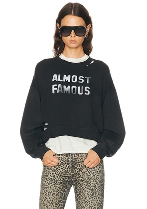R13 Almost Famous Cropped Crewneck Sweatshirt in Black - Black. Size XS (also in S).