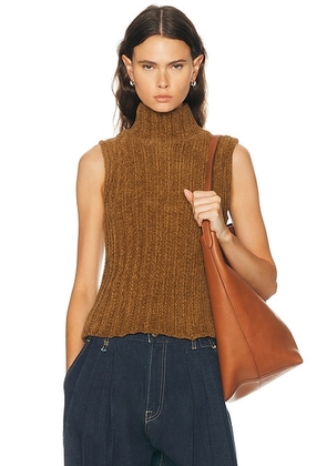R13 Ribbed Sleeveless Turtleneck Sweater in Dark Khaki - Brown. Size L (also in M, S, XS).