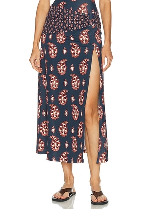 Johanna Ortiz Under The Sun Ankle Skirt in Navy & Rose - Blue. Size 8 (also in 2, 4).