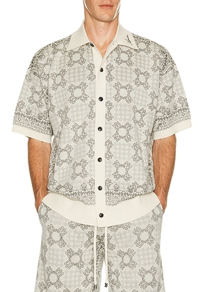 Amiri MA Quad Check Mesh Knit Shirt in Alabaster - Light Grey. Size XXL/2X (also in L, M, S, XL/1X).