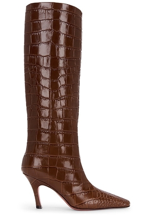 AMINA MUADDI Mona 80 Boot in Brown Printed Croc - Brown. Size 39.5 (also in 36, 37, 37.5, 38, 38.5, 39, 40).