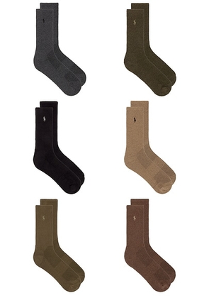 Polo Ralph Lauren Performance Cotton Crew Socks 6-Pack in Olast - Multi. Size all.